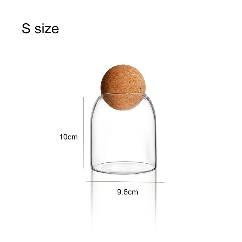 Ribbed Cork Ball Glass Storage Jar