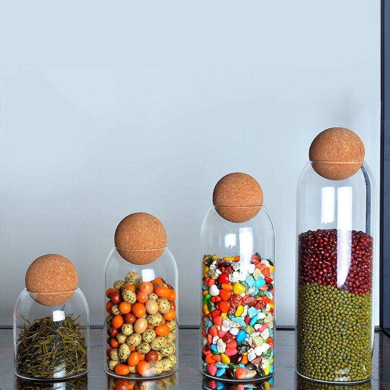 Ribbed Cork Ball Glass Storage Jar