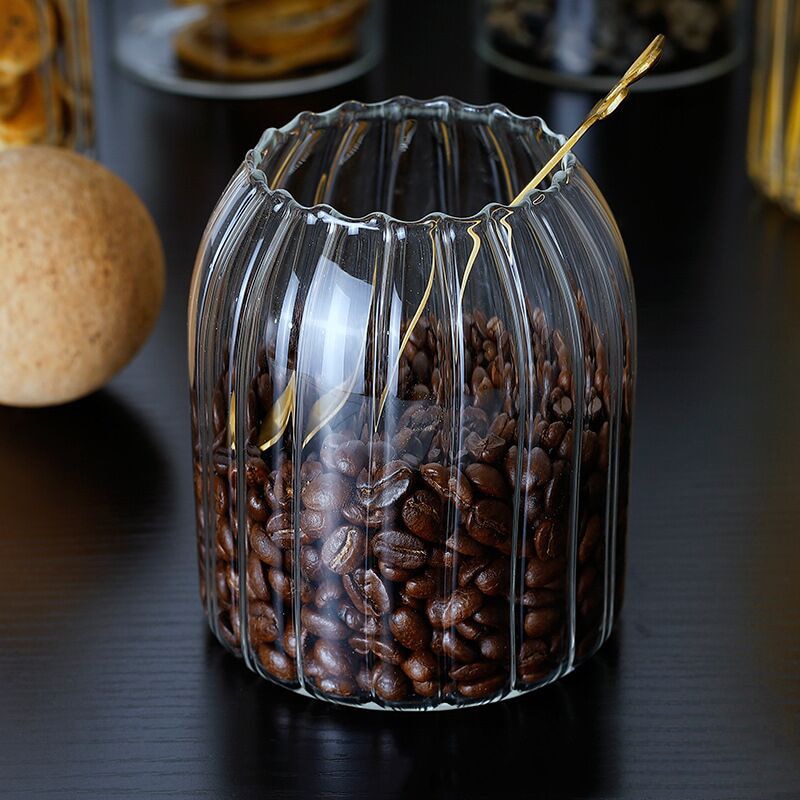 Ribbed Cork Ball Glass Storage Jar