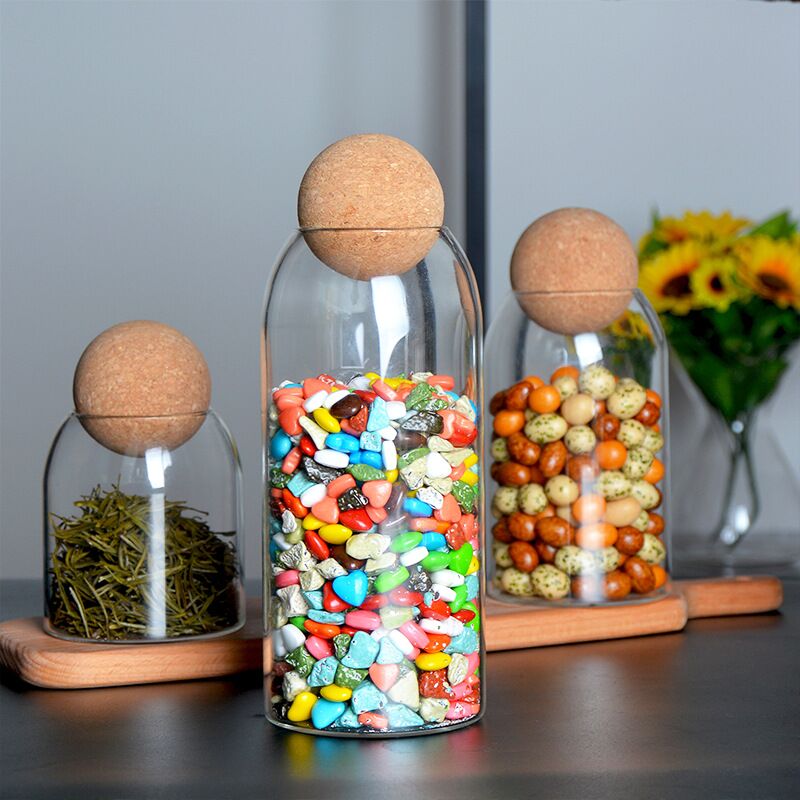 Ribbed Cork Ball Glass Storage Jar