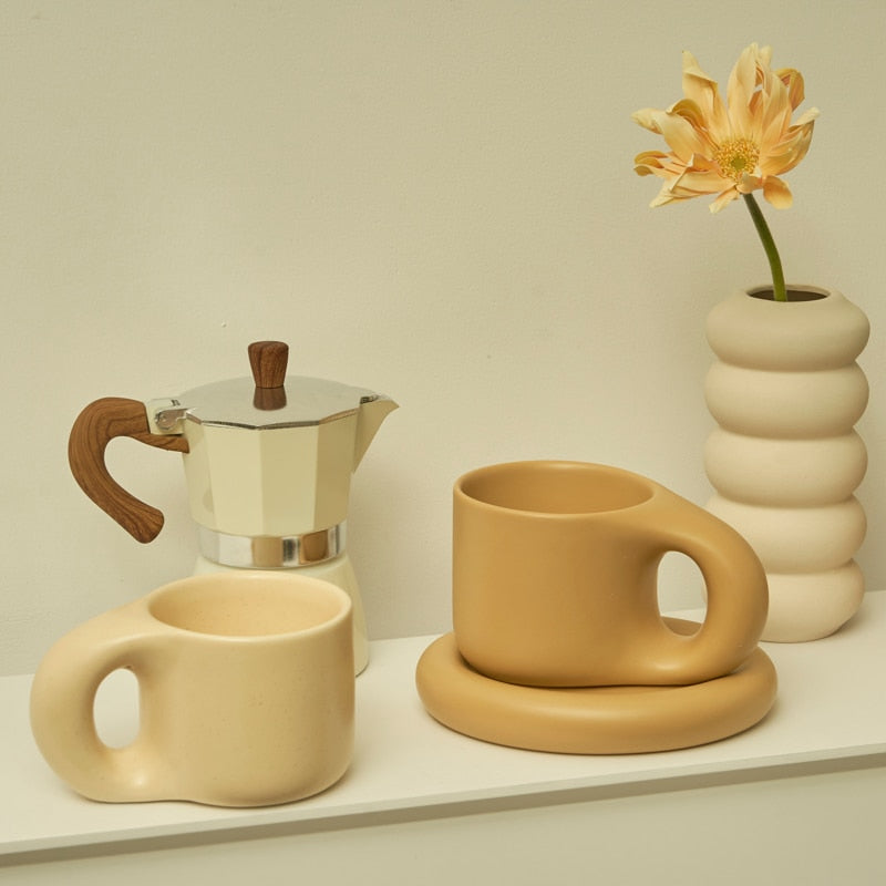 Ceramic Coffee Mug with Saucer